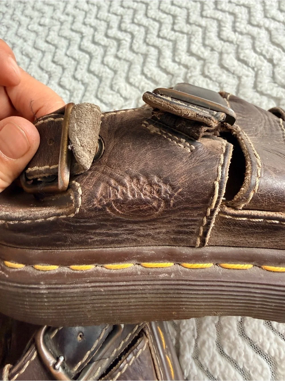 Dr. Martens Brown Leather Y2K Chunky Heels Made In England Fisherman Sandals 6